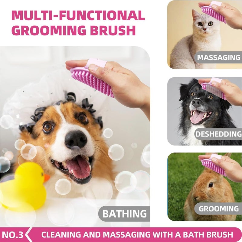 KUEIOX Bath Grooming Kit for Pets - Hair Brush Set with Towel, Washing Gloves, and Shampoo Scrubber Brush for Dogs and Cats (Pink) - Image 4